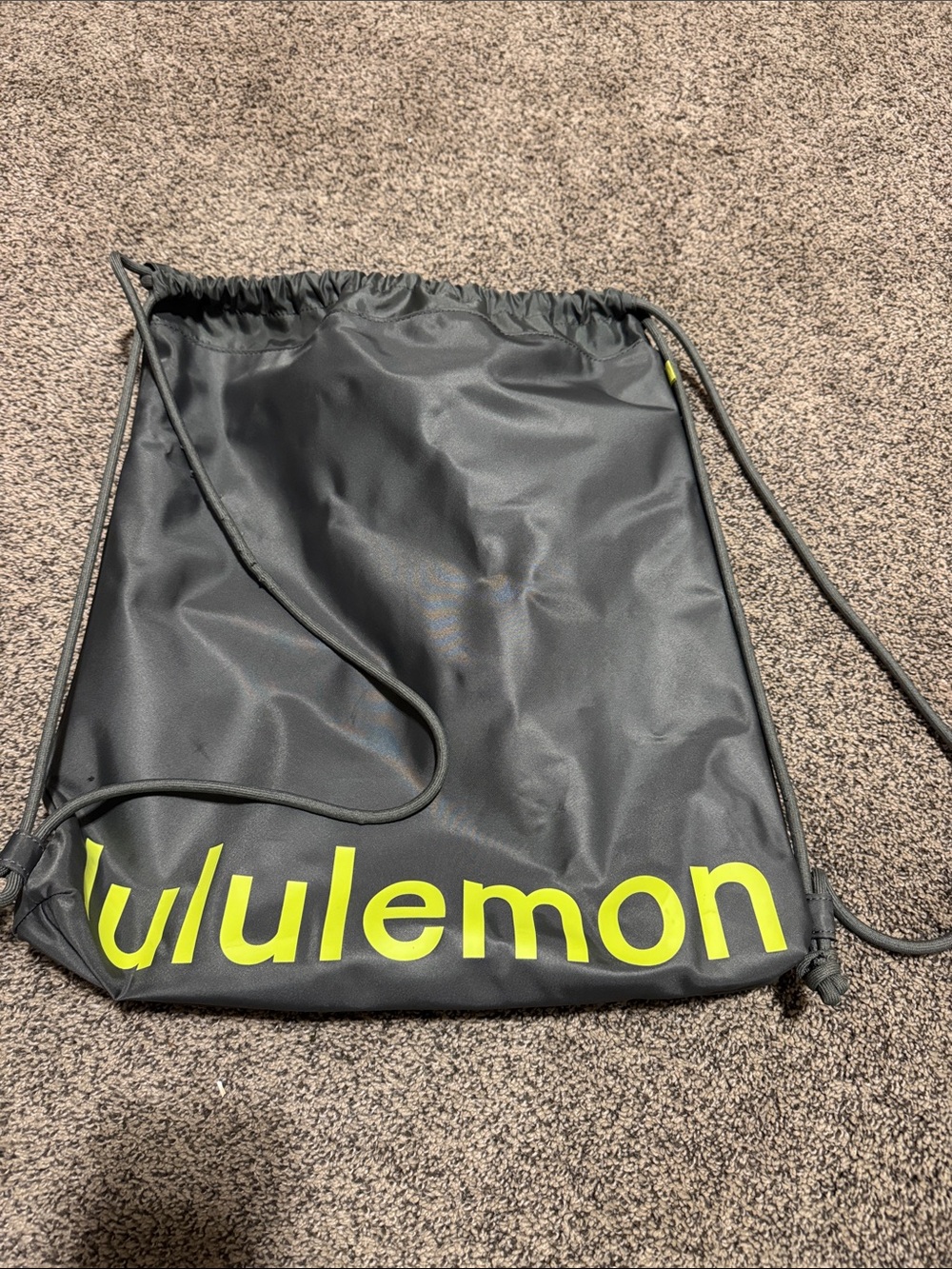 lululemon athletica Black Drawstring Backpack with Neon Yellow Logo